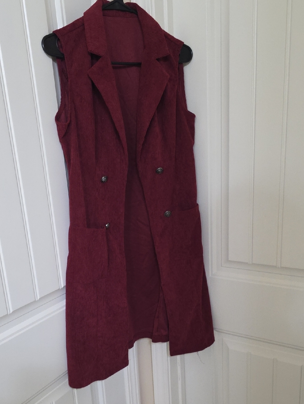 Sleeveless Long Corduroy Vest - Deep Wine